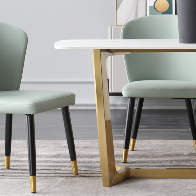 Luxury Sintered Stone Dining Table Rectangle Table with Metal Trestle Base