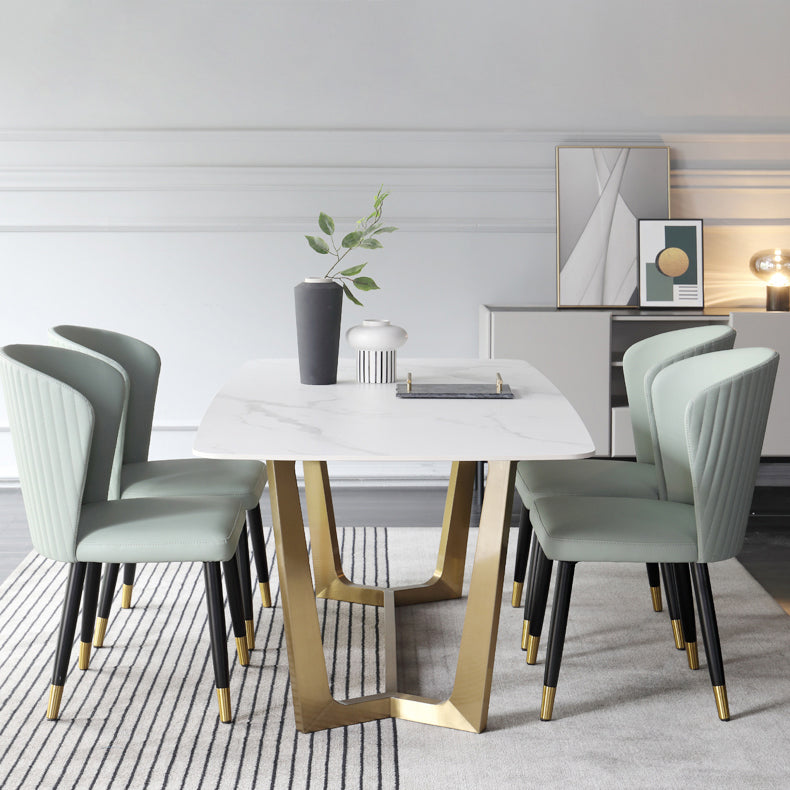 Luxury Sintered Stone Dining Table Rectangle Table with Metal Trestle Base