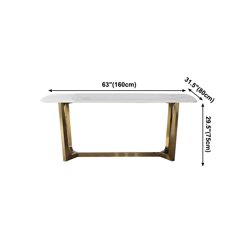 Luxury Sintered Stone Dining Table Rectangle Table with Metal Trestle Base