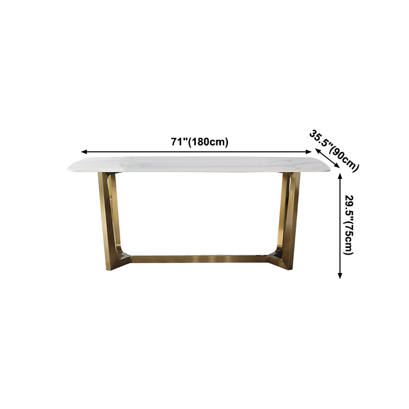 Luxury Sintered Stone Dining Table Rectangle Table with Metal Trestle Base
