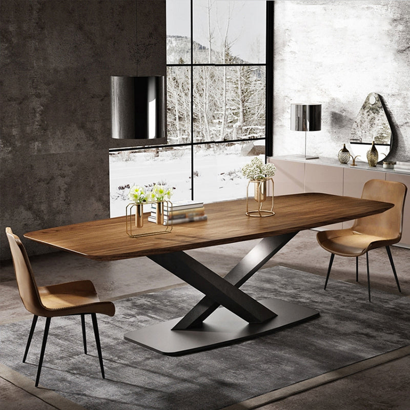 Mesa industrial de madera maciza para mesa de comedor rectangular de restaurantes con pedestal de metal