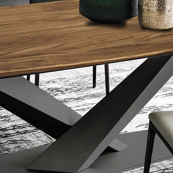 Mesa industrial de madera maciza para mesa de comedor rectangular de restaurantes con pedestal de metal