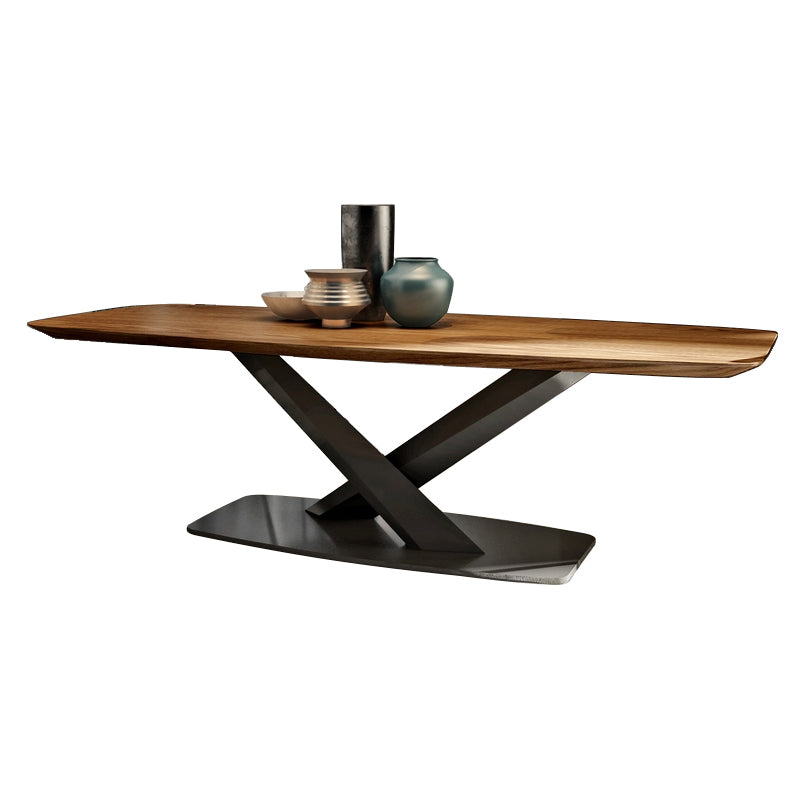 Mesa industrial de madera maciza para mesa de comedor rectangular de restaurantes con pedestal de metal