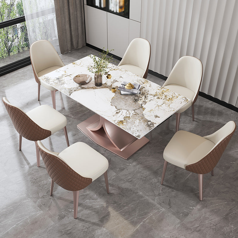 Rechthoekige stenen eettafel Traditionele luxe eettafel op voetstuk