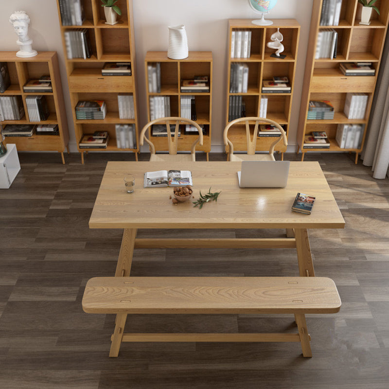 Rectangle Pine Solid Wood Table for Restaurant Modern Dining Table with Trestle Base in Nature