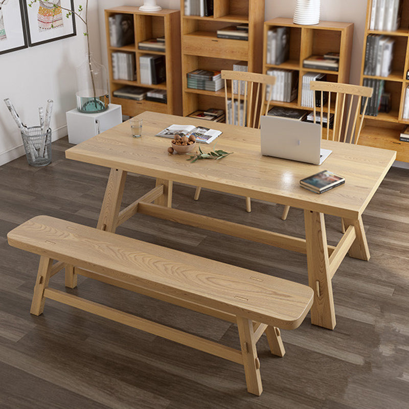 Rectangle Pine Solid Wood Table for Restaurant Modern Dining Table with Trestle Base in Nature