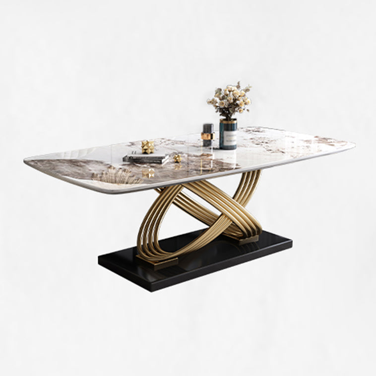 Rectangle Pedestal Dining Site Table Stone Dining Room Collection for Home