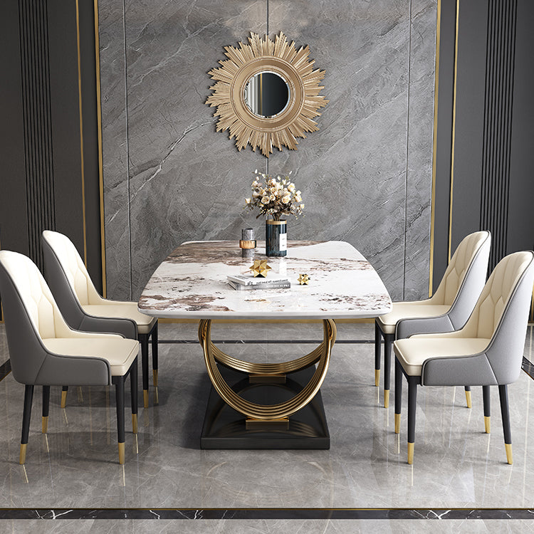 Rectangle Pedestal Dining Site Table Stone Dining Room Collection for Home