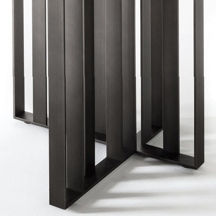 Mesa de comedor industrial de piedra sinterizada Mesa rectangular con pedestal doble de metal