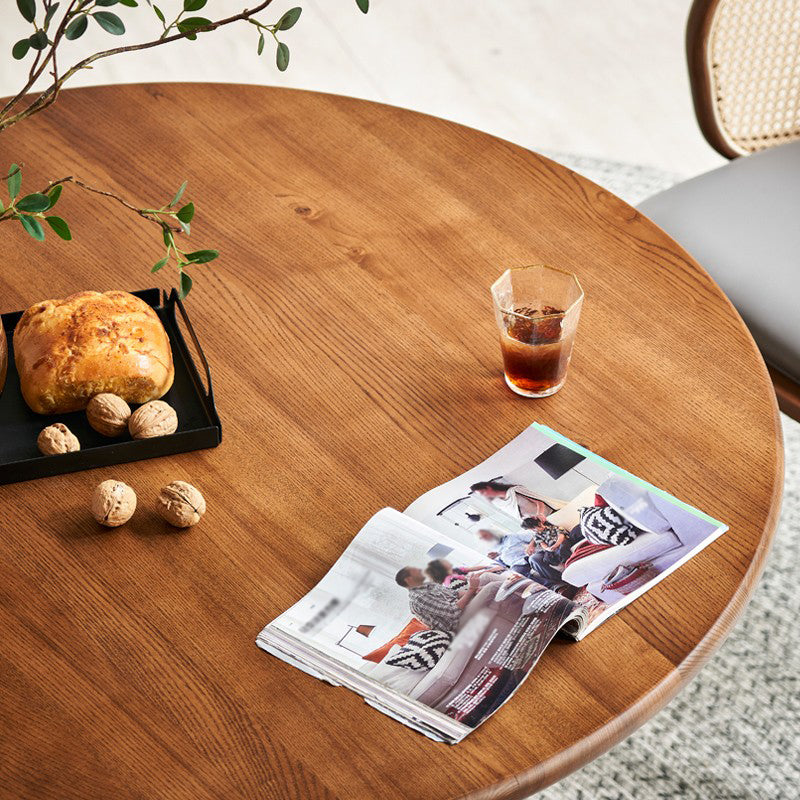 Simplicity Round Solid Wood Table Sled Base Dinner Table for Dining Room