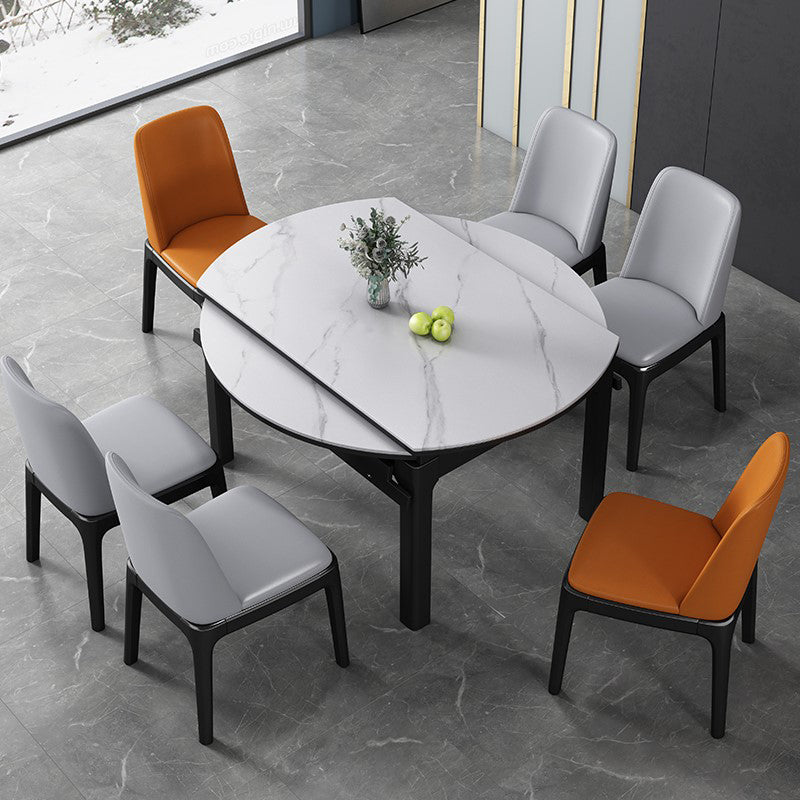 Modern Extendable White Dining Table Sintered Stone Round Shape Dining Table for Kitchen
