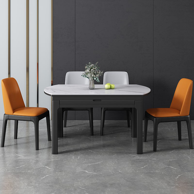 Modern Extendable White Dining Table Sintered Stone Round Shape Dining Table for Kitchen