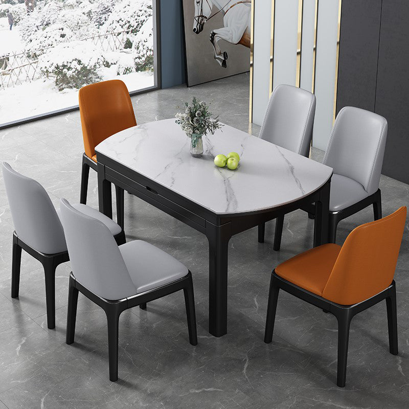 Modern Extendable White Dining Table Sintered Stone Round Shape Dining Table for Kitchen