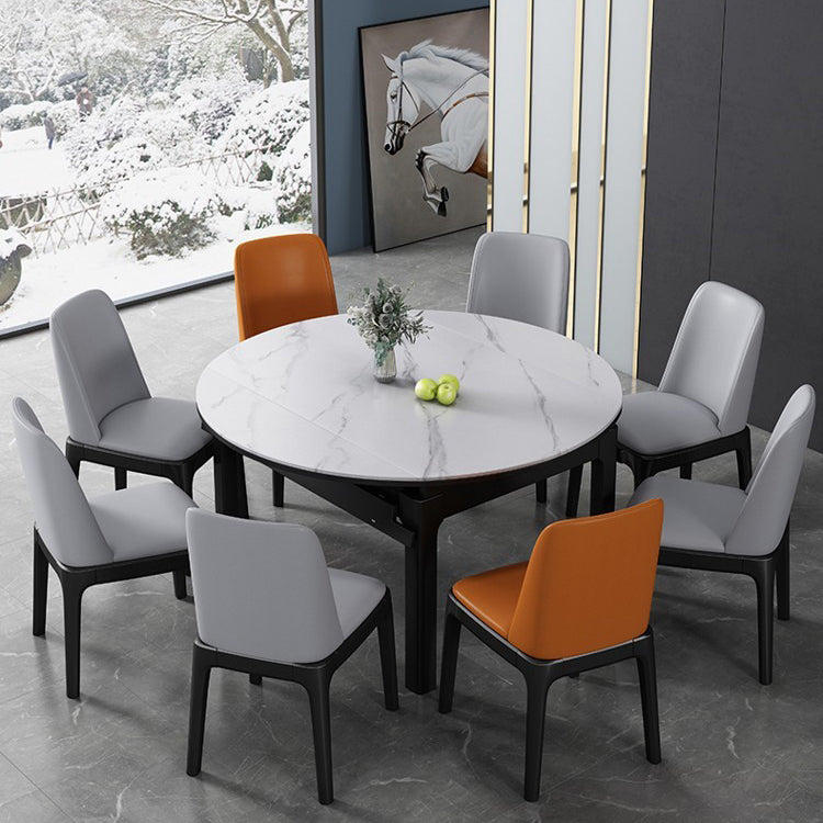 Modern Extendable White Dining Table Sintered Stone Round Shape Dining Table for Kitchen