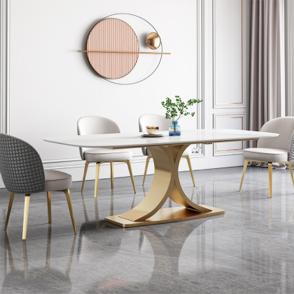 Stone Dining Site Table Traditional Luxury Rectangle Dining Table with Pedestal Base