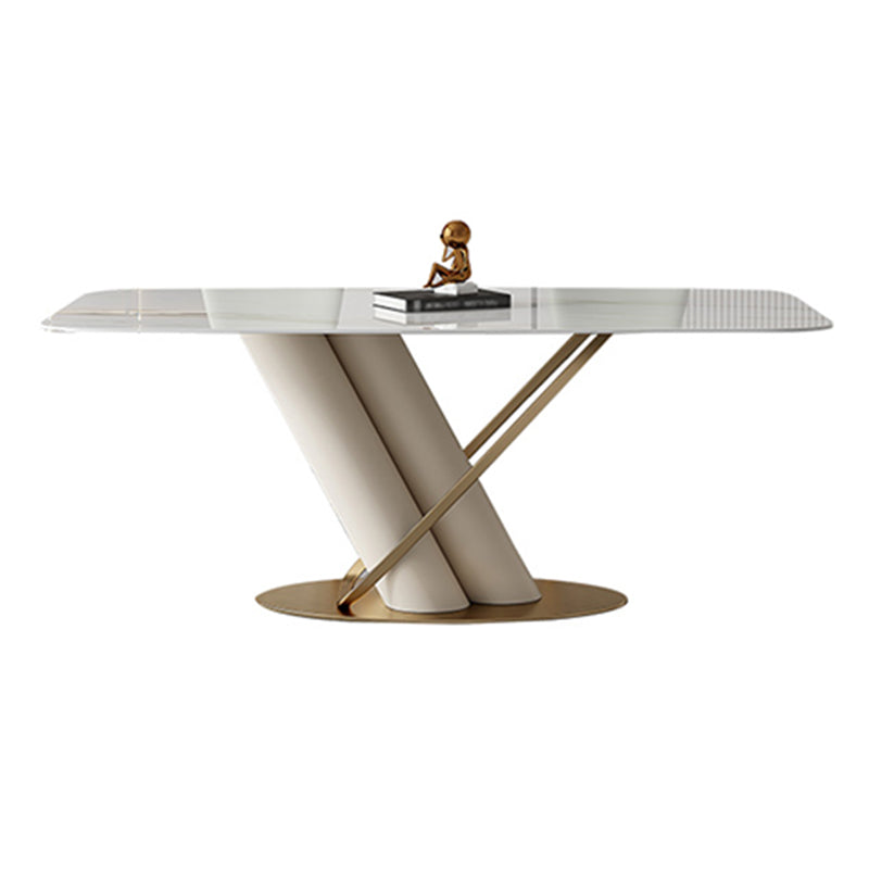 Mesa de comedor rectangular de lujo tradicional Mesa de cena de piedra con base de pedestal