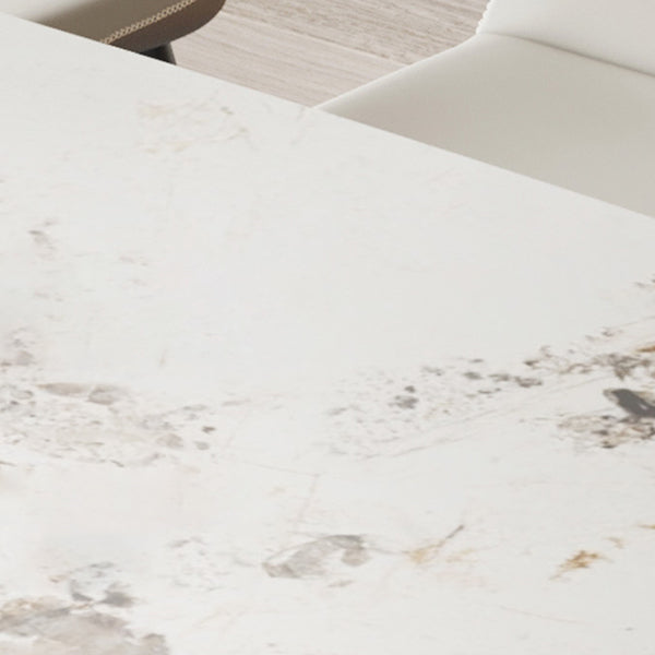 Metal Traditional Luxury Rectangle Table Sintered Stone Top Indoor Table with Pedestal