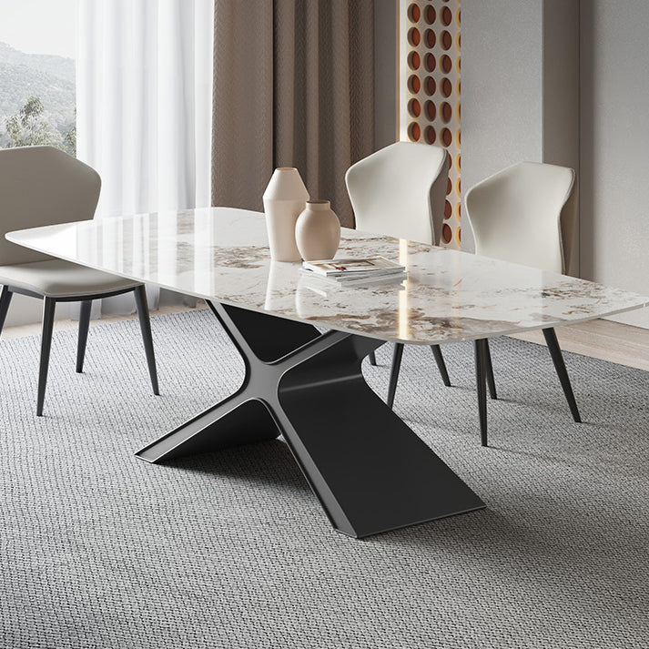 Metal Traditional Luxury Rectangle Table Sintered Stone Top Indoor Table with Pedestal