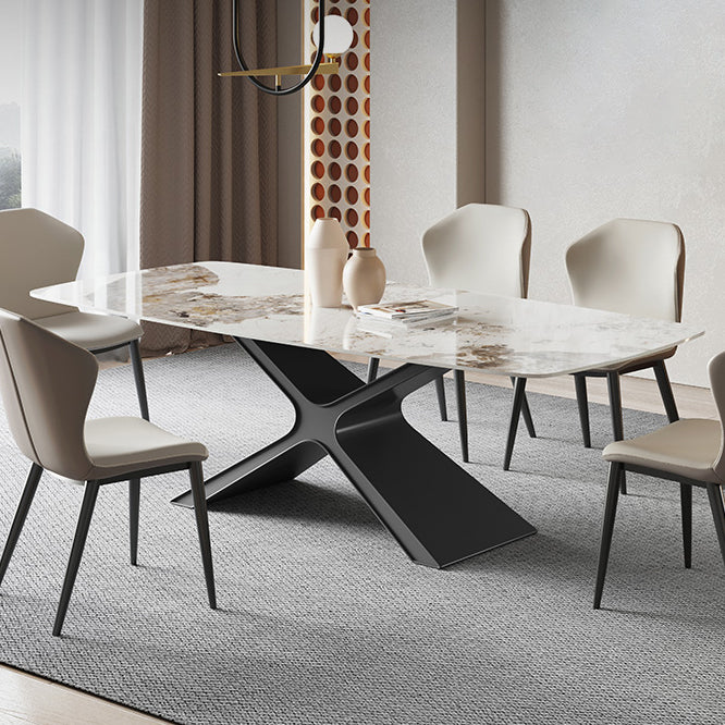 Metal Traditional Luxury Rectangle Table Sintered Stone Top Indoor Table with Pedestal