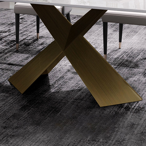 Sintered Stone Top Dining Table for Restaurant Luxury Rectangle Table with Metal Pedestal
