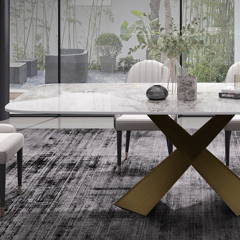 Sintered Stone Top Dining Table for Restaurant Luxury Rectangle Table with Metal Pedestal