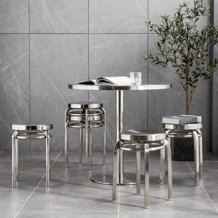 Metal Industrial Table Stainless Steel Top Dining Table with Pedestal Base