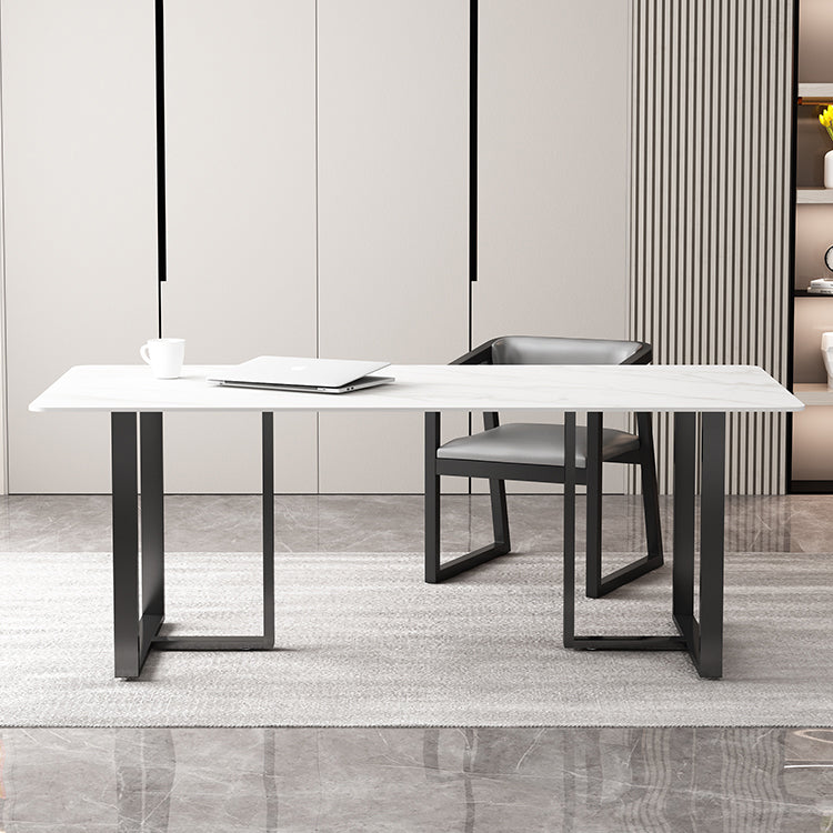Rectangle Double Pedestal Industrial Table Fixed Table with Sintered Stone