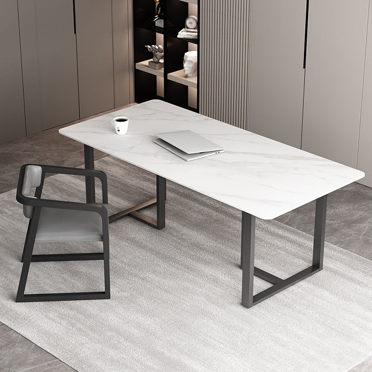 Rectangle Double Pedestal Industrial Table Fixed Table with Sintered Stone