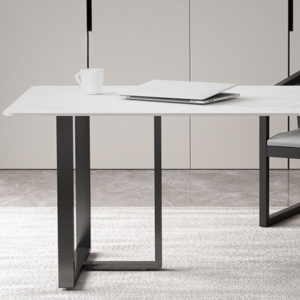 Rectangle Double Pedestal Industrial Table Fixed Table with Sintered Stone