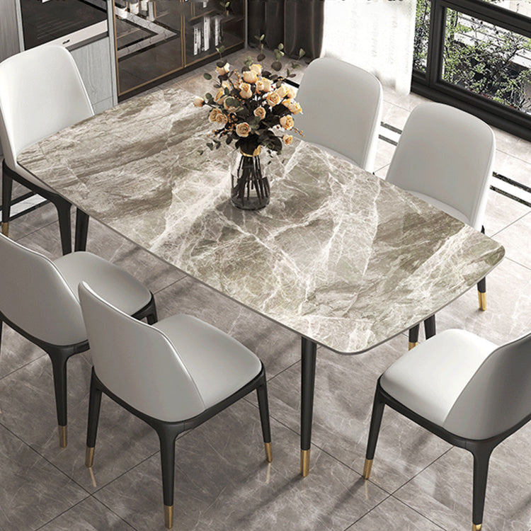 Mesa de comedor de piedra sinterizada contemporánea Mesa de comedor gris rectangular para cocina