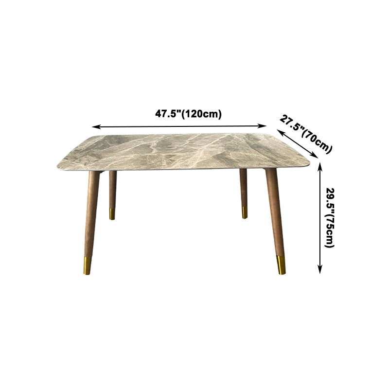 Mesa rectangular contemporánea de madera maciza, mesa superior de piedra sinterizada con patas de madera