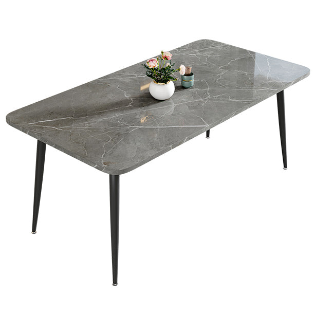 Modern Style Dining Table Rectangle Sintered Stone Dining Table with Black Frame