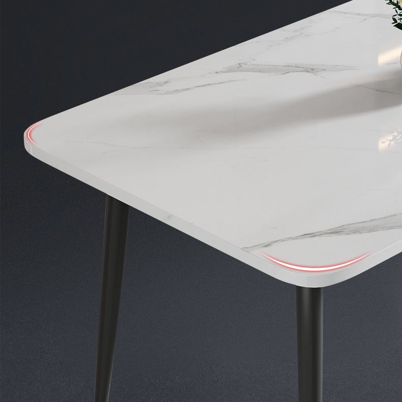 Modern Style Dining Table Rectangle Sintered Stone Dining Table with Black Frame