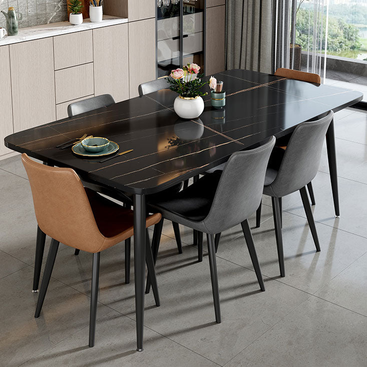 Modern Style Dining Table Rectangle Sintered Stone Dining Table with Black Frame