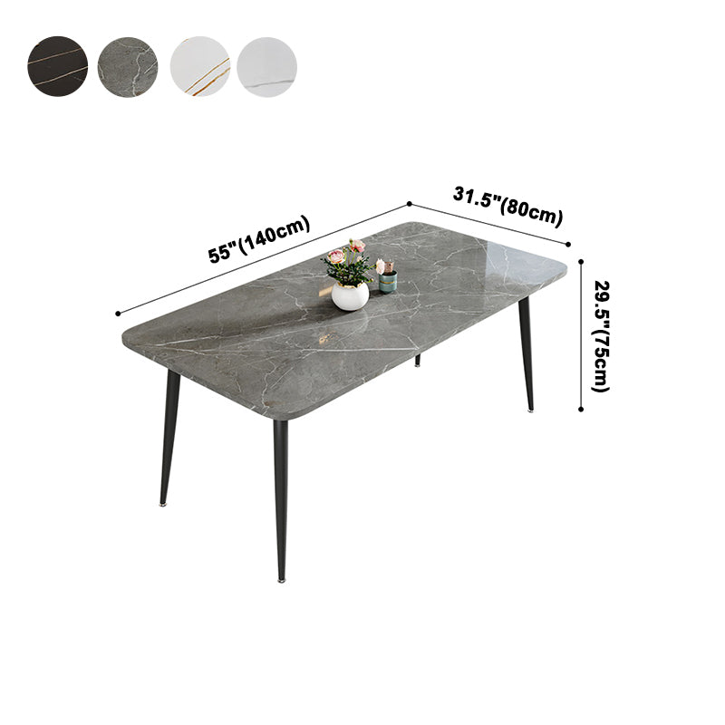 Modern Style Dining Table Rectangle Sintered Stone Dining Table with Black Frame