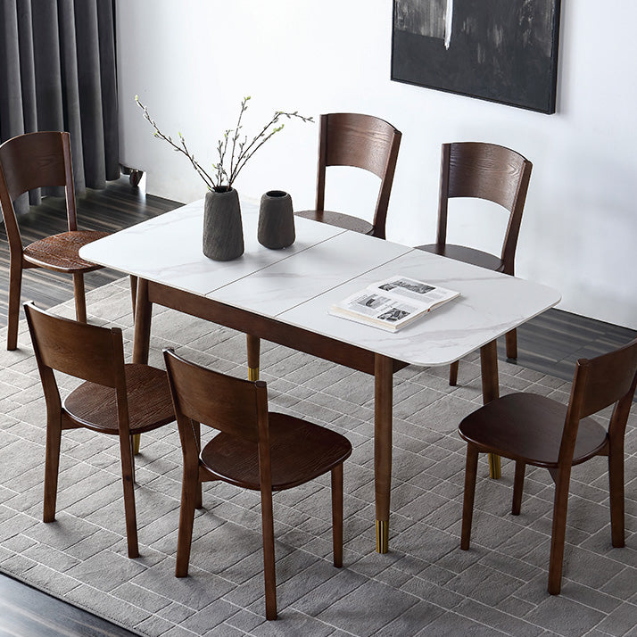 Rectangle Mid-Century Modern Dining Table White Sintered Stone Table with 4 Legs
