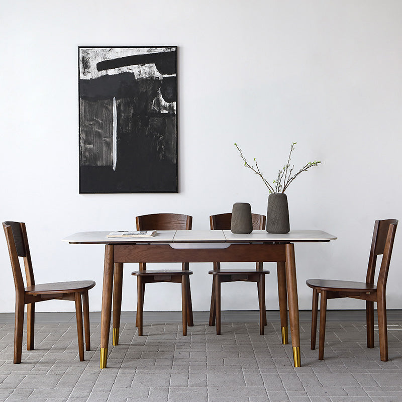 Rectangle Mid-Century Modern Dining Table White Sintered Stone Table with 4 Legs