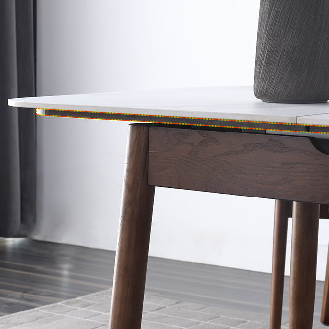 Rectangle Mid-Century Modern Dining Table White Sintered Stone Table with 4 Legs