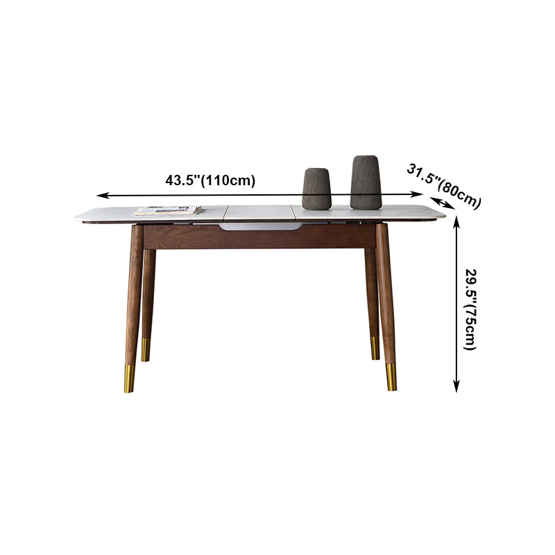 Rectangle Mid-Century Modern Dining Table White Sintered Stone Table with 4 Legs