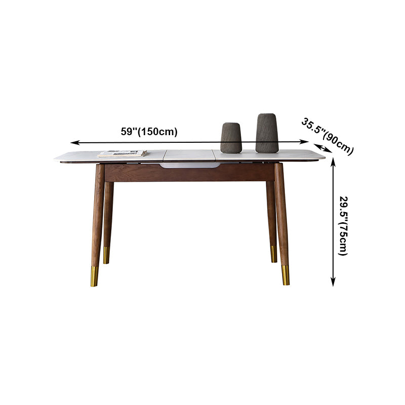 Rectangle Mid-Century Modern Dining Table White Sintered Stone Table with 4 Legs