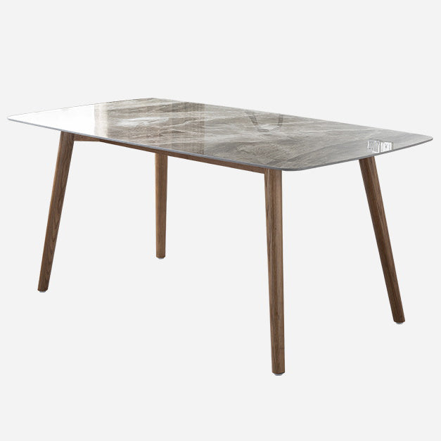 Eenvoudig gesinterde stenen eettafel 4 benen houten basis rechthoektafel voor thuis