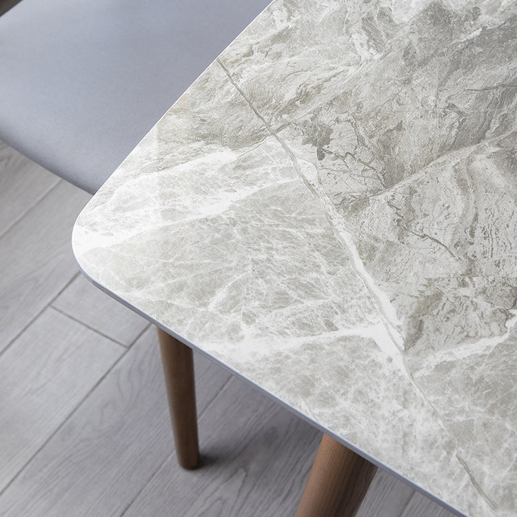 Eenvoudig gesinterde stenen eettafel 4 benen houten basis rechthoektafel voor thuis