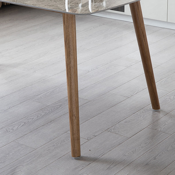 Eenvoudig gesinterde stenen eettafel 4 benen houten basis rechthoektafel voor thuis