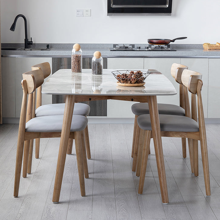 Eenvoudig gesinterde stenen eettafel 4 benen houten basis rechthoektafel voor thuis