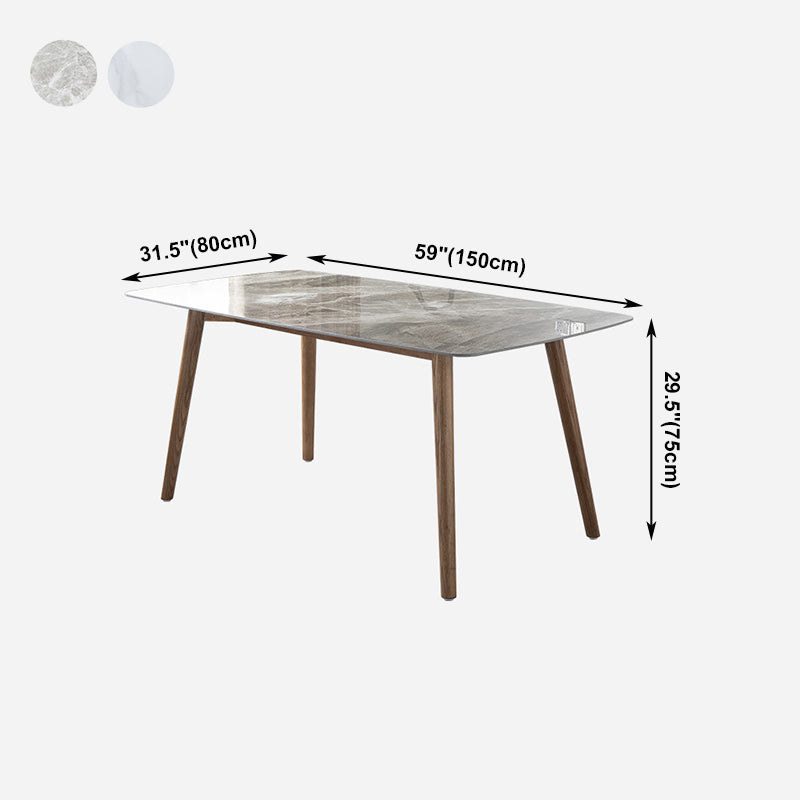 Eenvoudig gesinterde stenen eettafel 4 benen houten basis rechthoektafel voor thuis