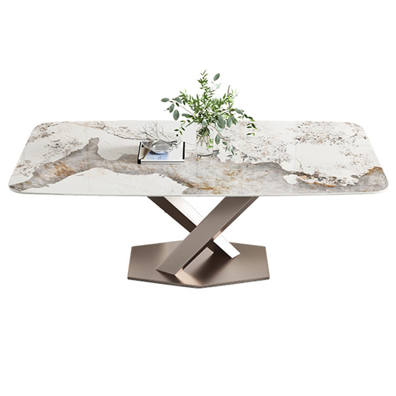 Traditionele luxe eettafel, rechthoekige eettafel van gesinterd steen met voetstuk