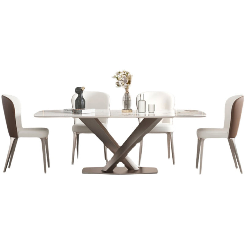 Traditionele luxe eettafel, rechthoekige eettafel van gesinterd steen met voetstuk