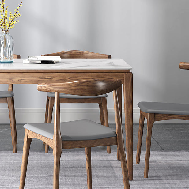 Mesa de comedor moderna rectangular de mediados de siglo Mesa de piedra sinterizada con 4 patas de madera maciza