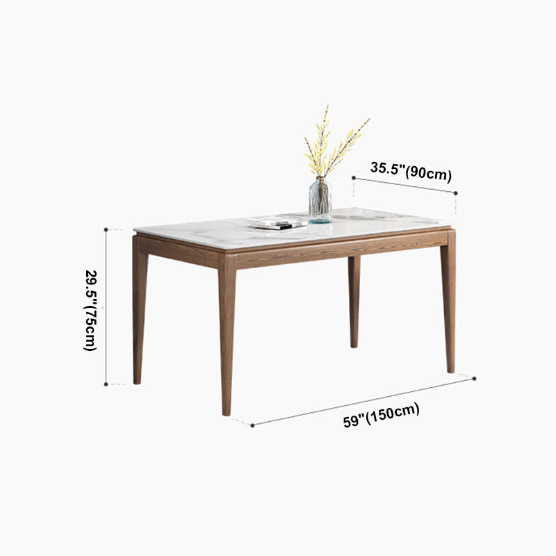 Mesa de comedor moderna rectangular de mediados de siglo Mesa de piedra sinterizada con 4 patas de madera maciza