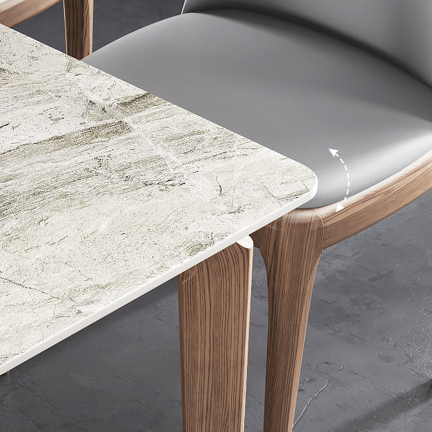 Rectangle Mid-Century Modern Dining Table Sintered Stone Table with 4 Solid Wood Legs
